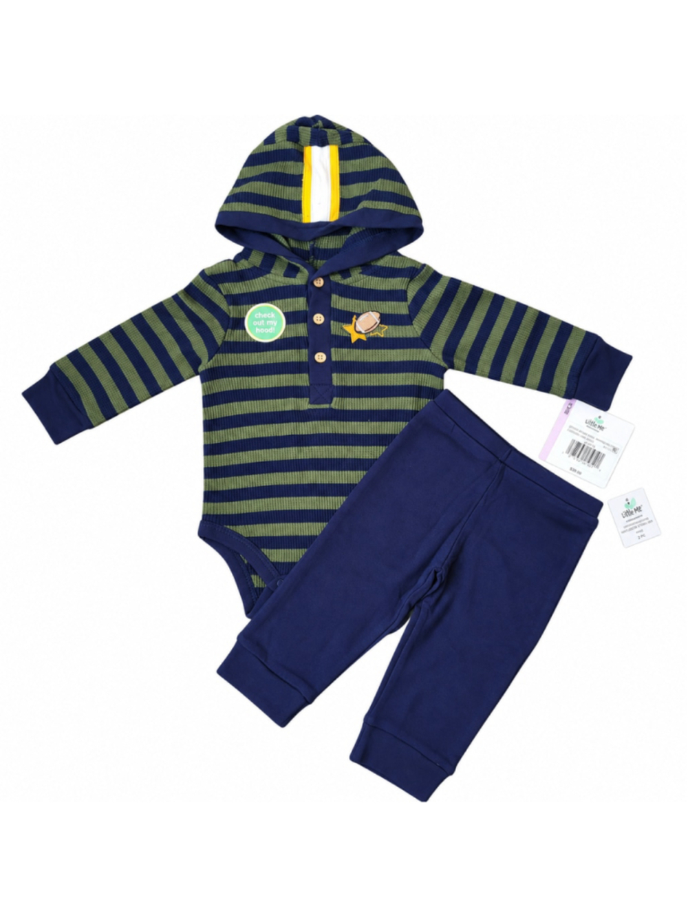 Baby Boy's Little Me Hooded Bodysuit & Pants 2-Piece SetβGreen Blueβ9 Months-NWT